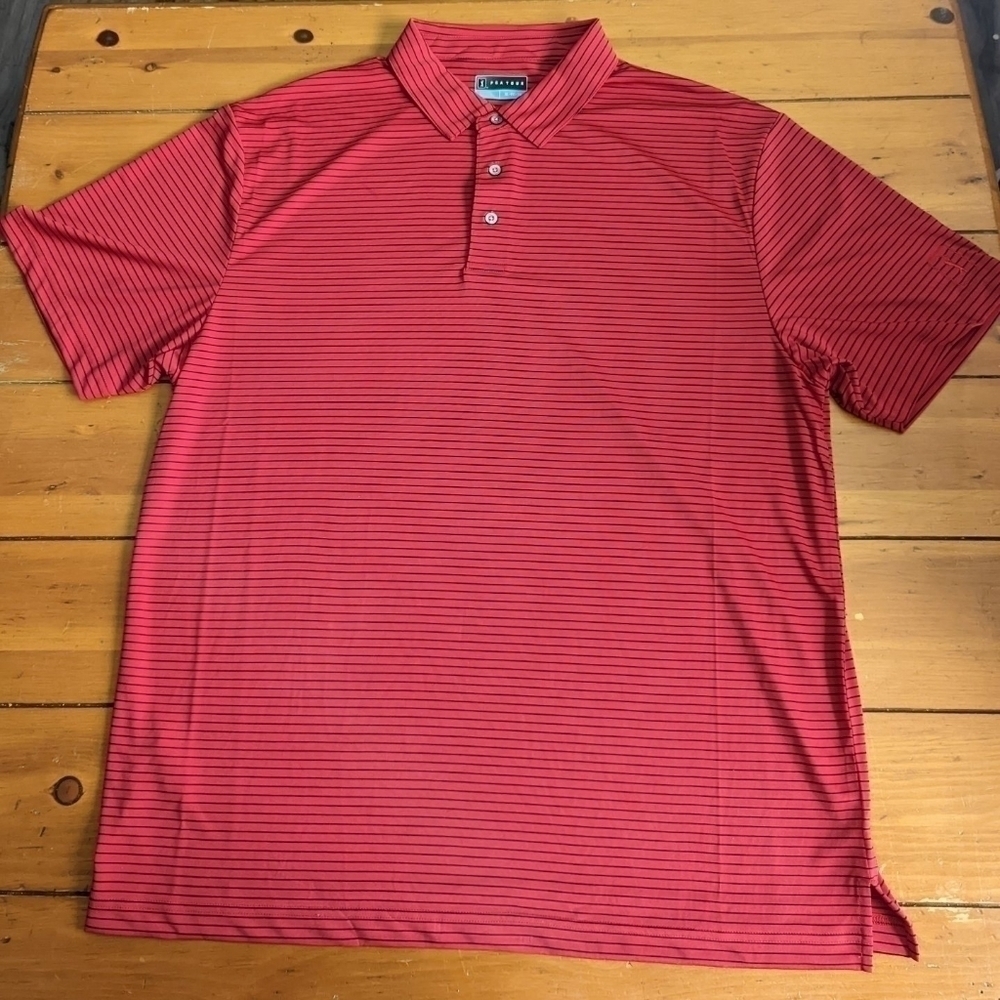 COPY - HOST PICK PGA TOUR MENS XL RED AND BLACK STRIPED POLO